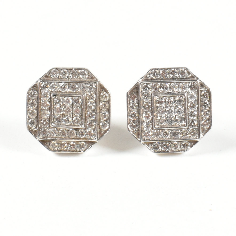 PAIR OF WHITE GOLD & DIAMOND ART DECO STYLE CLUSTER EARRINGS