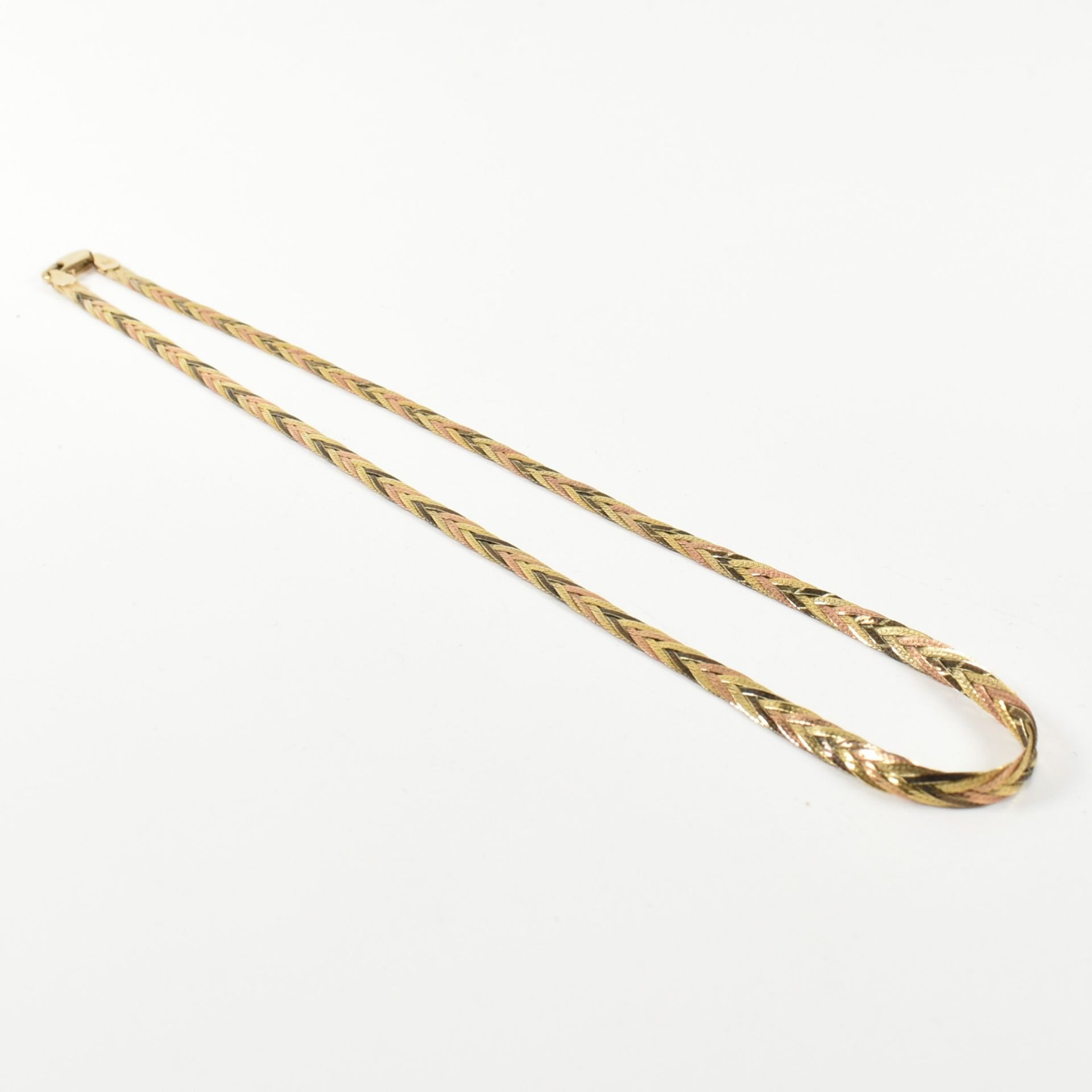 HALLMARKED 9CT THREE COLOUR GOLD PLAITED HERRINGBONE NECKLACE - Image 2 of 5