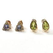 TWO PAIRS OF 9CT GOLD & GEM SET STUD EARRINGS