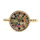 9CT GOLD RUBY & GEM SET DISC RING