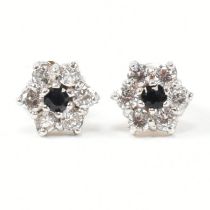 HALLMARKED 9CT GOLD CZ & SAPPHIRE CLUSTER EARRINGS