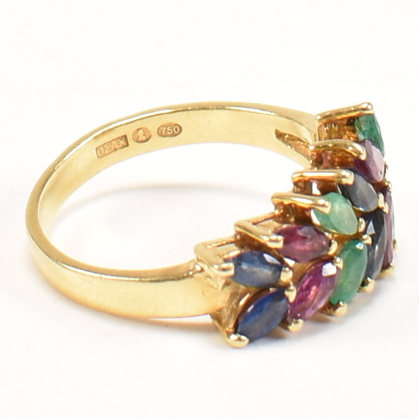 18CT GOLD EMERALD & SAPPHIRE & RUBY CLUSTER RING - Image 5 of 9