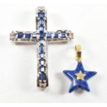 HALLMARKED 18CT WHITE GOLD SAPPHIRE & DIAMOND CROSS PENDANT