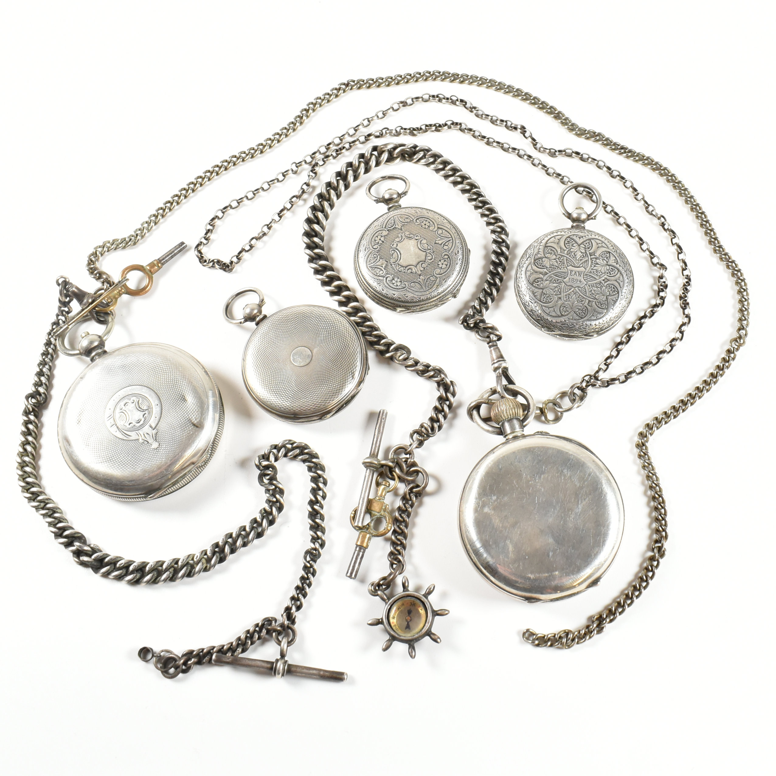 FIVE SILVER & WHITE METAL POCKET WATCHES - Image 6 of 6