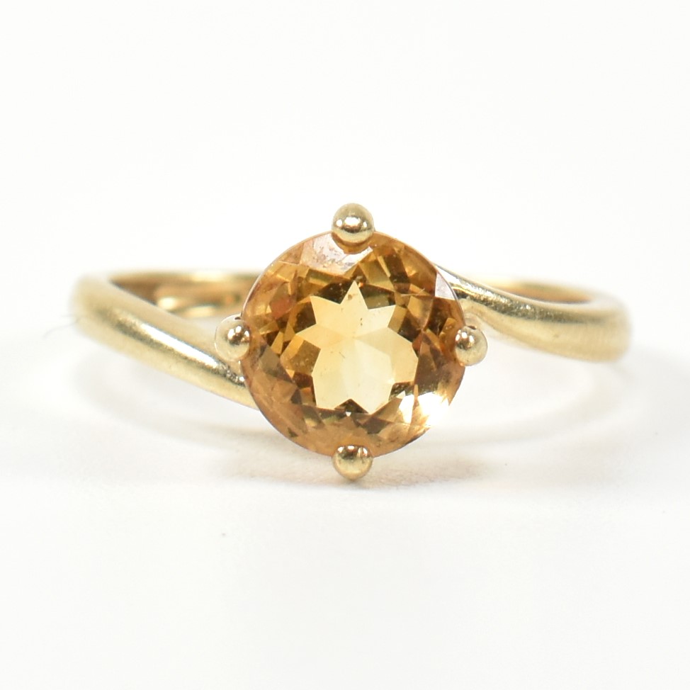 HALLMARKED 9CT GOLD & CITRINE CROSS OVER RING