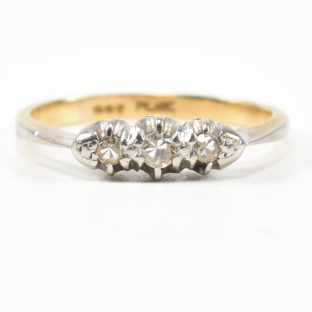 9CT GOLD & PLATINUM DIAMOND THREE STONE RING