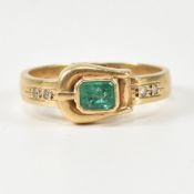 18CT GOLD DIAMOND & EMERALD BUCKLE RING