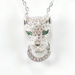 925 SILVER & CZ PENDANT NECKLACE IN THE FORM OF A LEOPARD'S HEAD