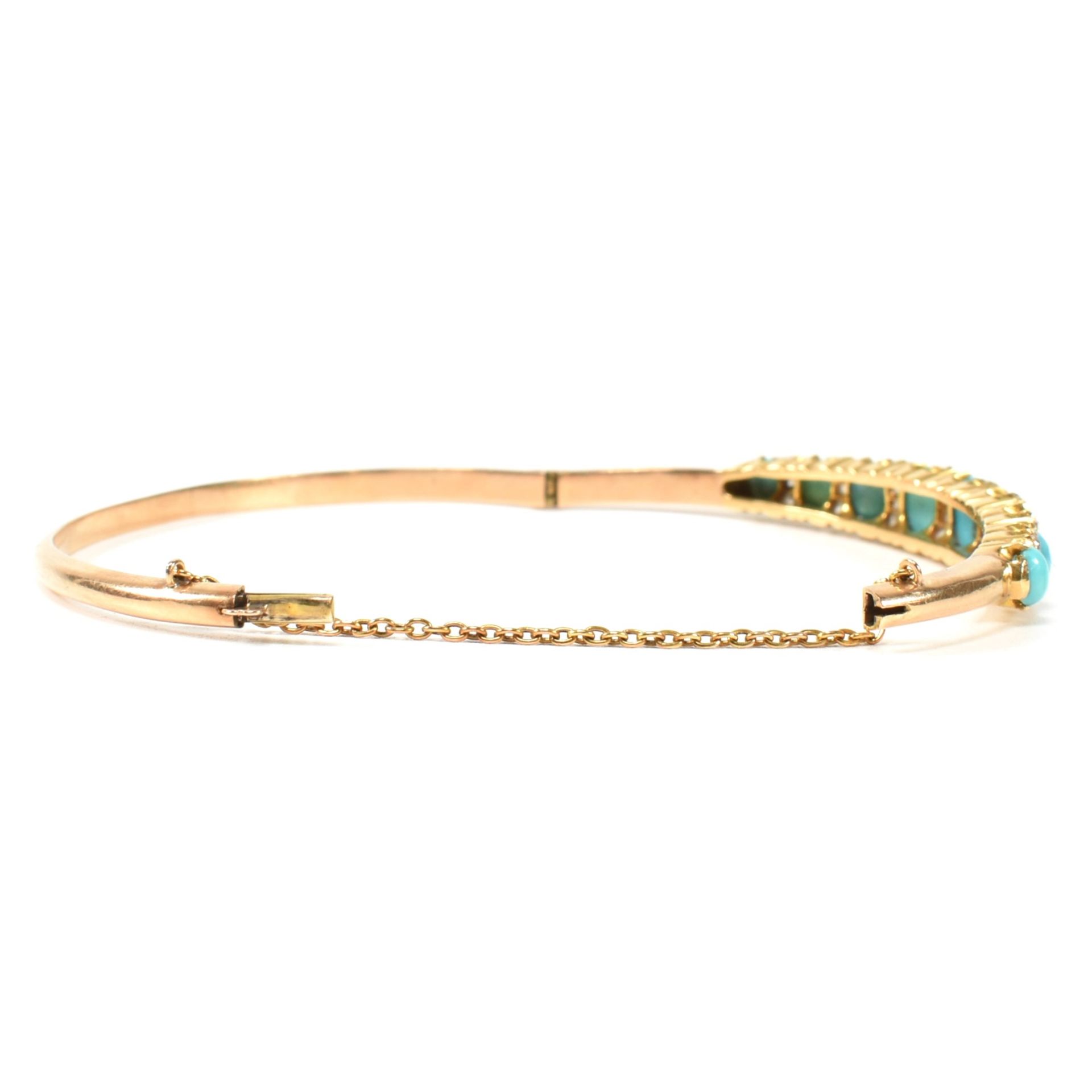 LATE VICTORIAN GOLD TURQUOISE & DIAMOND HINGED BANGLE - Image 8 of 8