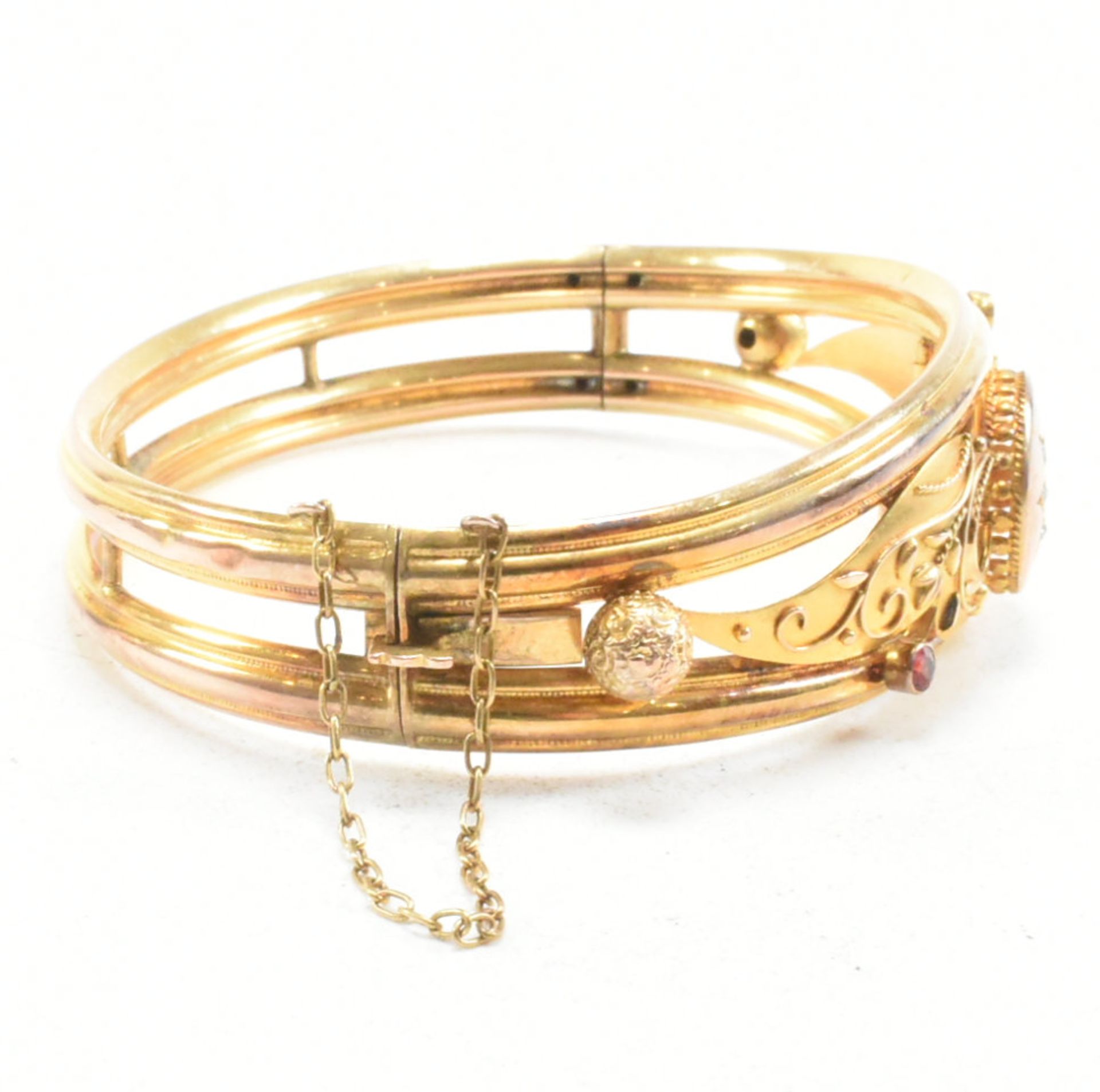 19TH CENTURY GOLD DIAMOND & GEM SET BANGLE - Image 5 of 7