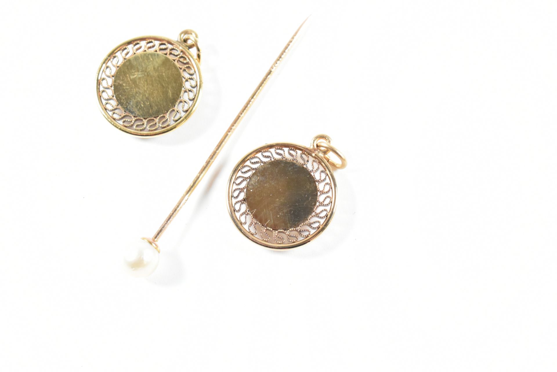 9CT GOLD & PEARL STICK PIN & TWO GOLD FILLED SERVICE MEDALS - Image 4 of 7