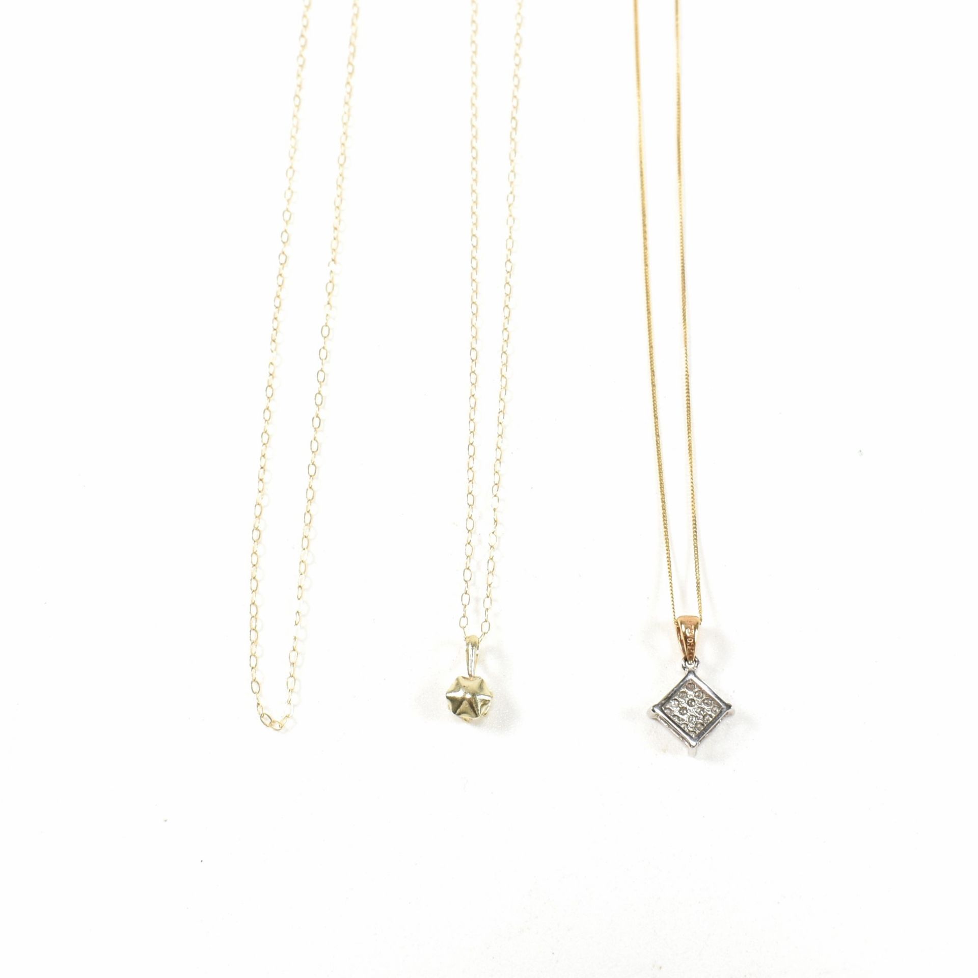 THREE 9CT GOLD DIAMOND & GEM SET CHAIN NECKLACES - Image 2 of 6