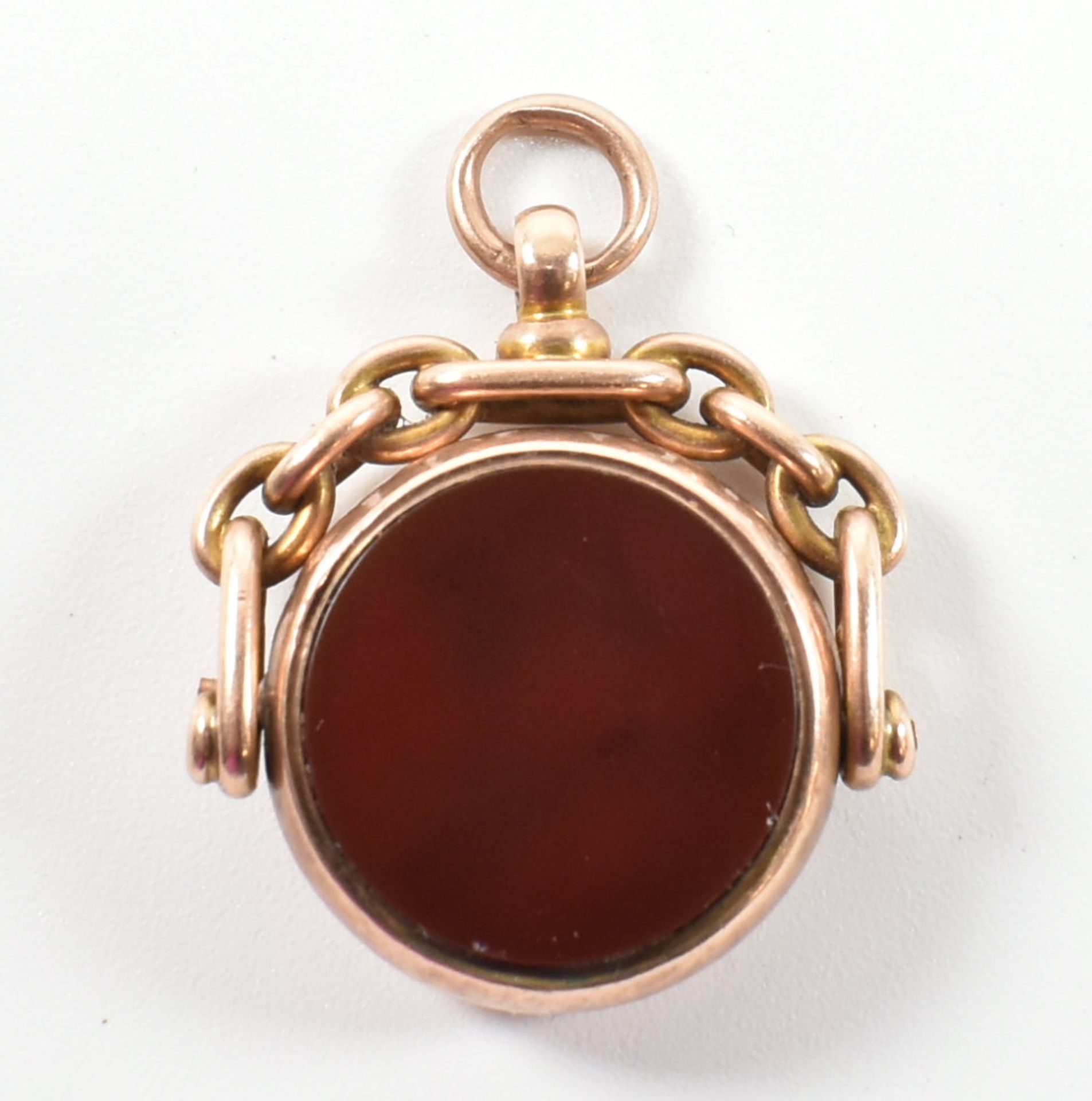 HALLMARKED 9CT GOLD BLOODSTONE & CARNELIAN SWIVEL FOB PENDANT - Bild 2 aus 6