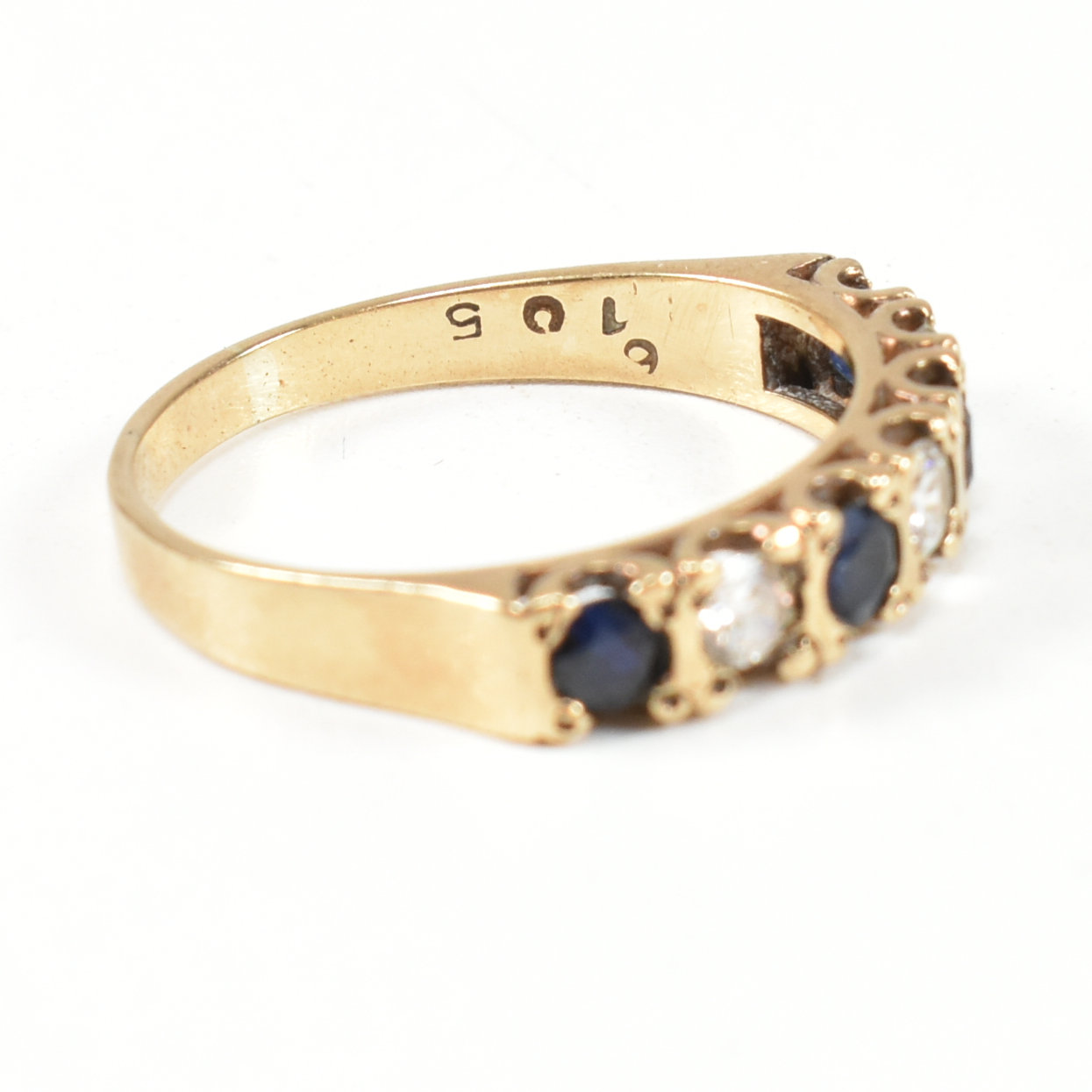 HALLMARKED 9CT GOLD SAPPHIRE & CZ HALF HOOP RING - Image 8 of 9