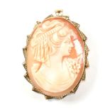 HALLMARKED 9CT GOLD SHELL CAMEO BROOCH PIN