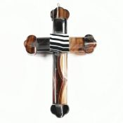 FRENCH CARVED BANDED AGATE CROSS PENDANT