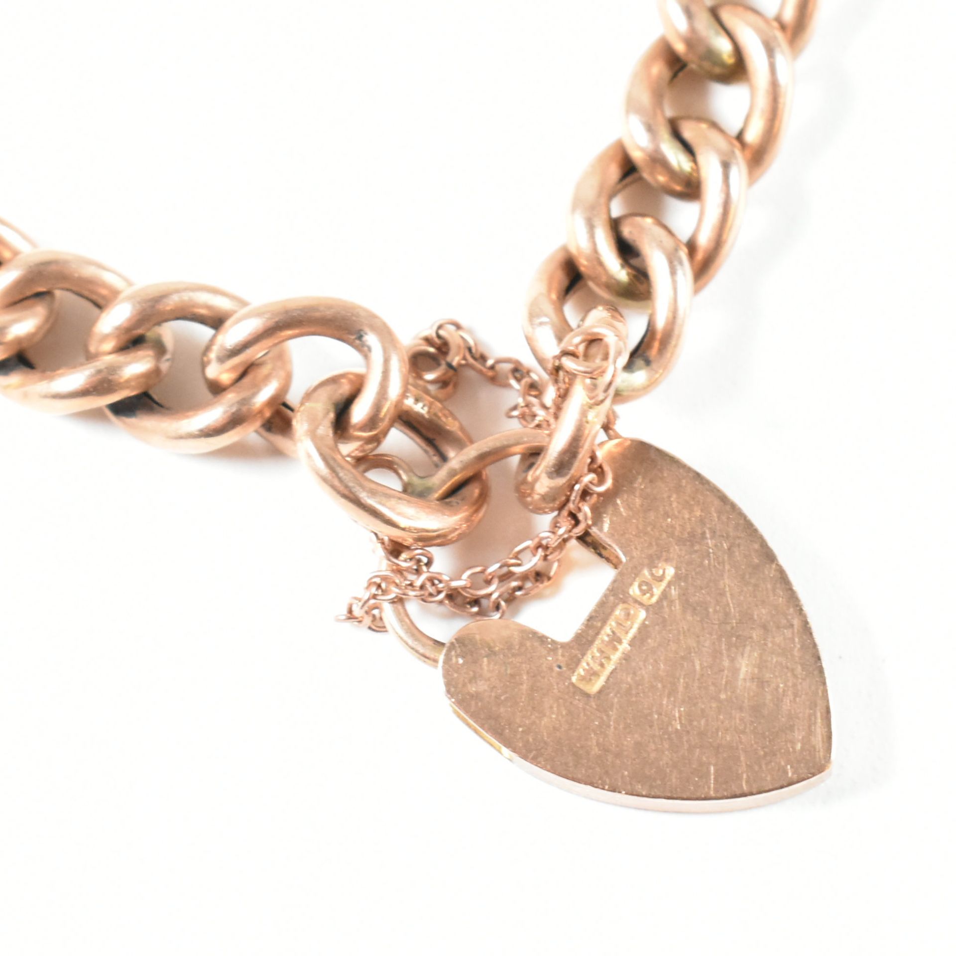 9CT ROSE GOLD HEART PADLOCK & CURB LINK CHAIN BRACELET - Image 6 of 6