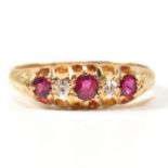 EARLY 20TH CENTURY HALLMARKED 18CT GOLD RUBY & DIAMOND GYPSY RING