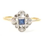 1920S 18CT GOLD SAPPHIRE & DIAMOND CLUSTER RING