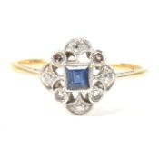 1920S 18CT GOLD SAPPHIRE & DIAMOND CLUSTER RING