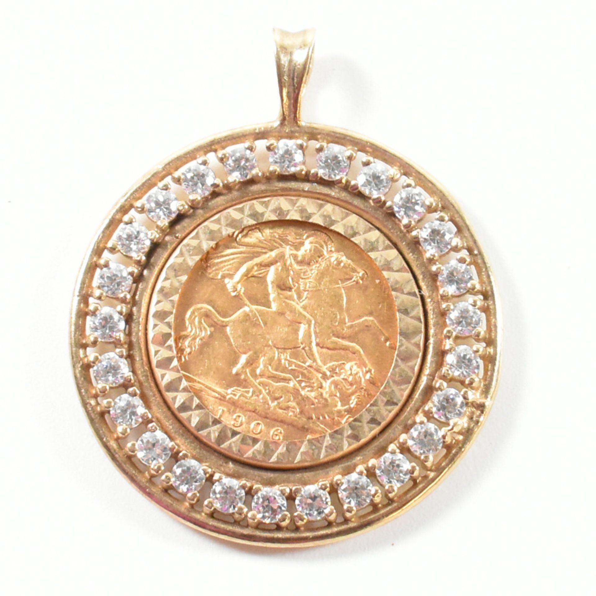 HALLMARKED 9CT GOLD HALF SOVERIEGN MOUNTED PENDANT 1906