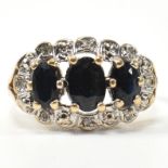 9CT GOLD SAPPHIRE & DIAMOND THREE STONE RING