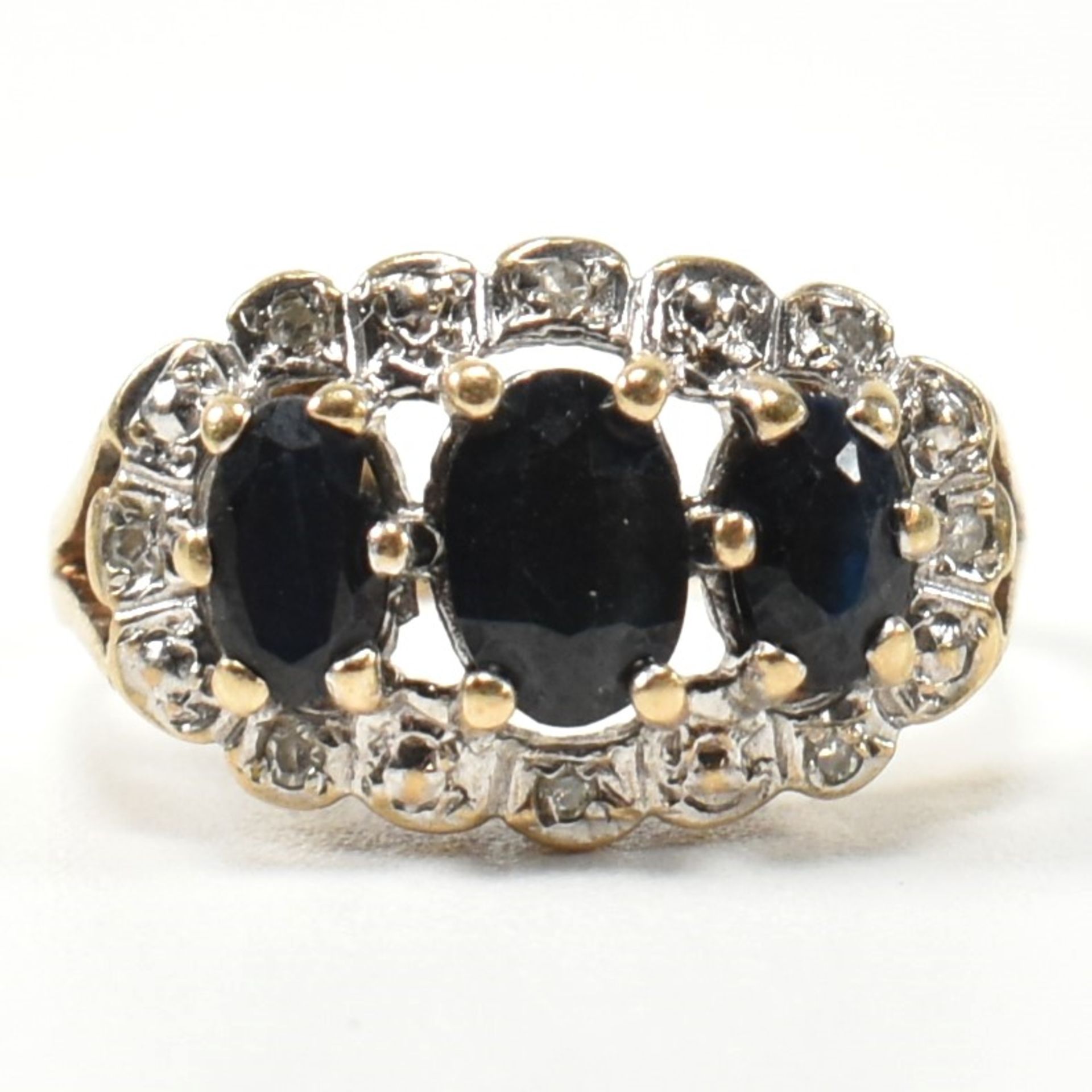 9CT GOLD SAPPHIRE & DIAMOND THREE STONE RING