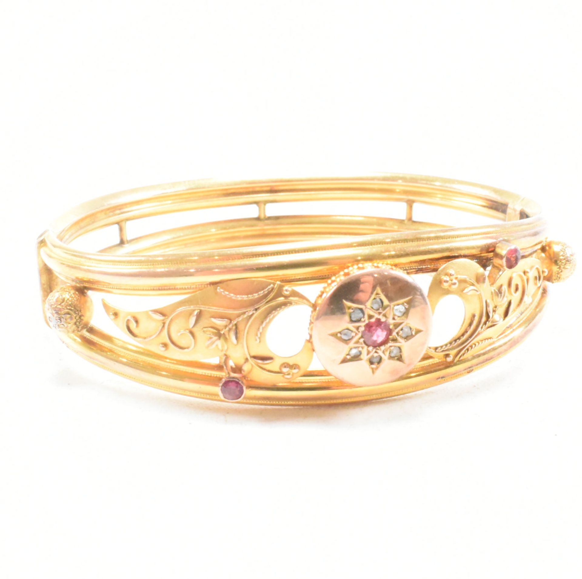 19TH CENTURY GOLD DIAMOND & GEM SET BANGLE - Image 7 of 7