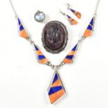 SIGNED NAVAJO SILVER & GEM SET NECKLACE & EARRINGS