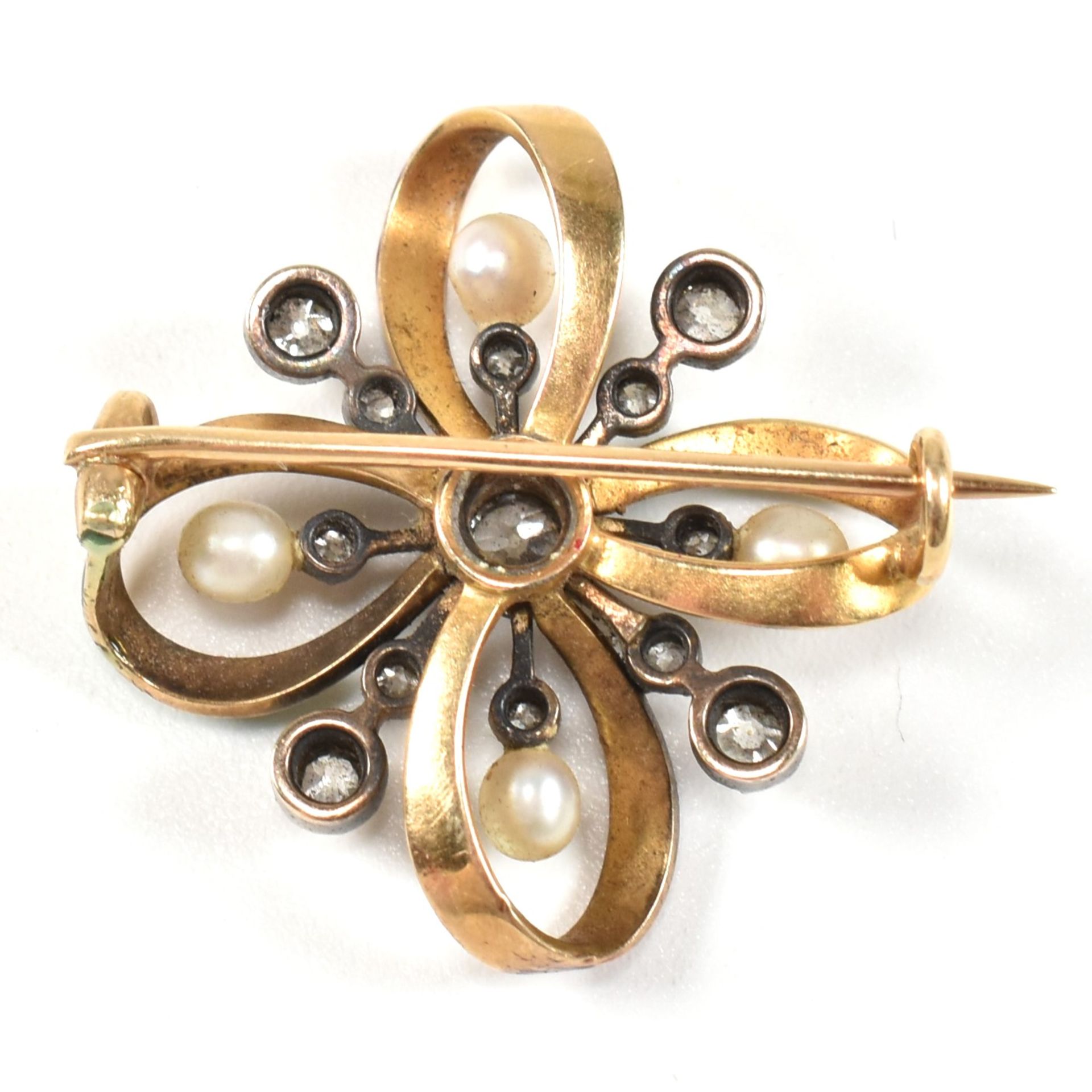 19TH CENTURY ENAMEL DIAMOND & PEARL BROOCH PIN - Image 2 of 7