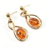 HALLMARKED 14CT GOLD & AMBER PENDANT EARRINGS