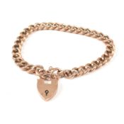 9CT ROSE GOLD HEART PADLOCK & CURB LINK CHAIN BRACELET