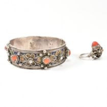 AFRICAN BERBER KABYLE SILVER & CORAL BANGLE & EARRING