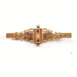 EDWARDIAN HALLMARKED 15CT GOLD DIAMOND & RUBY BAR BROOCH PIN