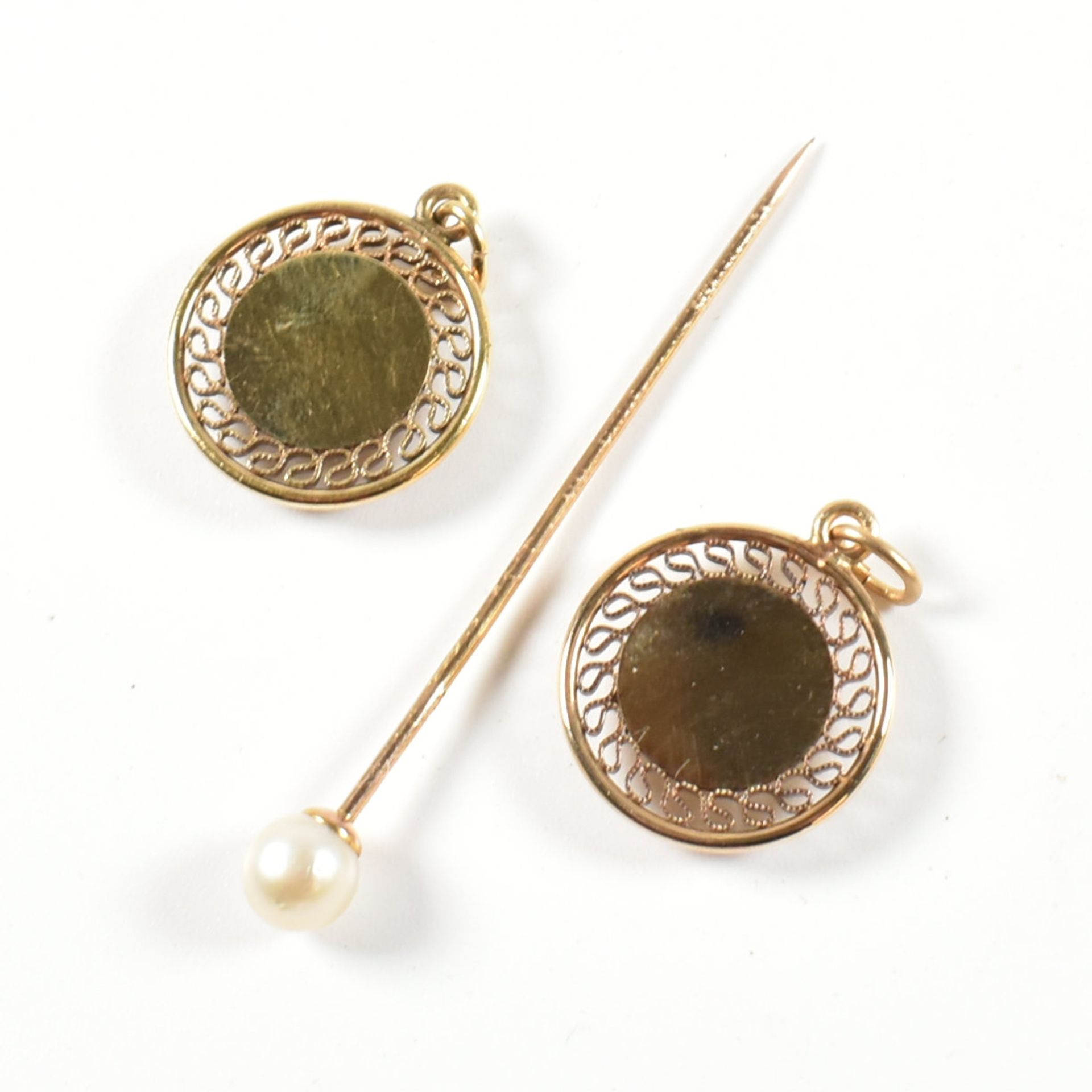 9CT GOLD & PEARL STICK PIN & TWO GOLD FILLED SERVICE MEDALS - Image 3 of 7