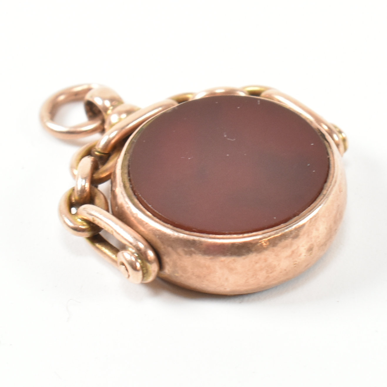 HALLMARKED 9CT GOLD BLOODSTONE & CARNELIAN SWIVEL FOB PENDANT - Image 4 of 6