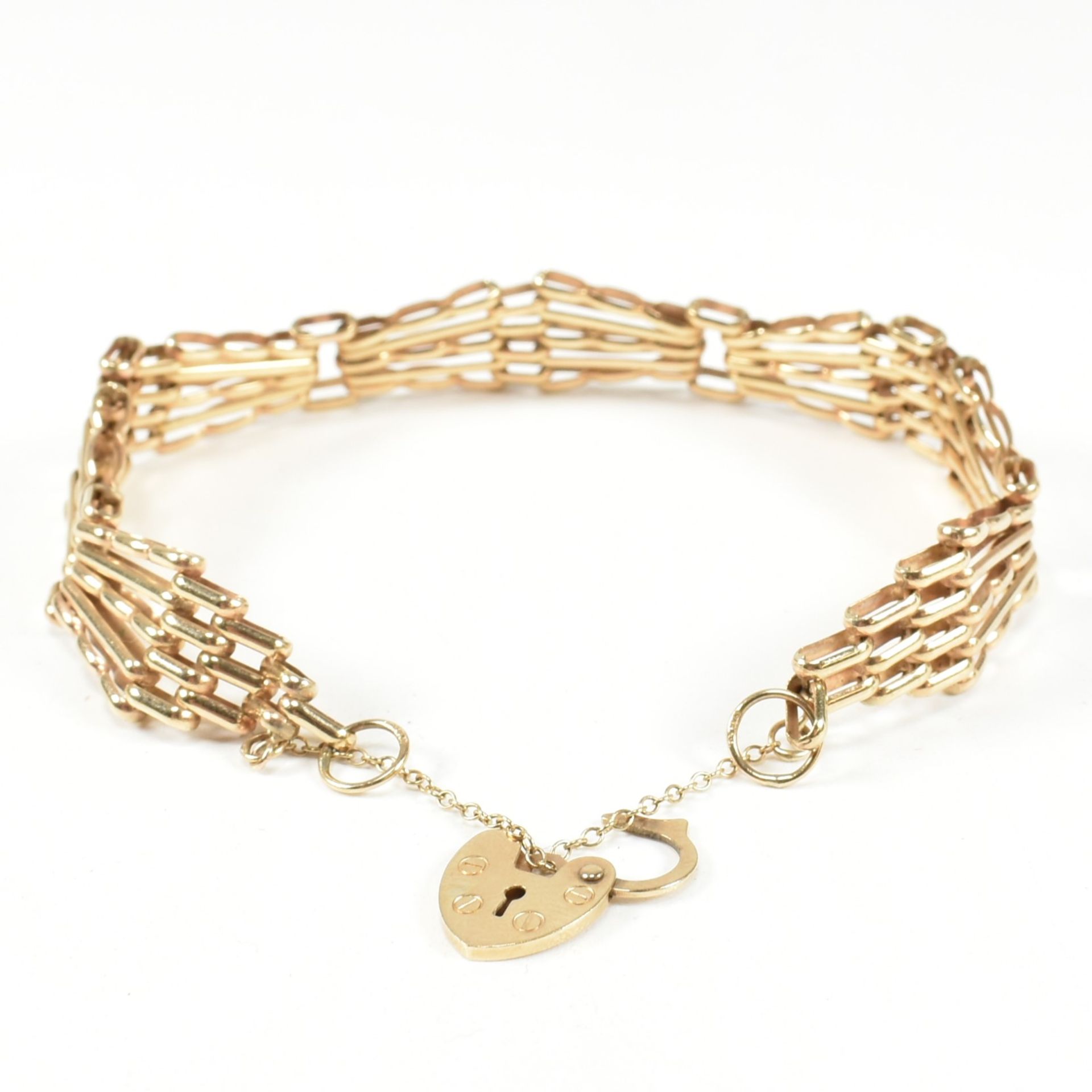 HALLMARKED 9CT GOLD GATE LINK BRACELET WITH HEART PADLOCK CLASP - Bild 5 aus 9