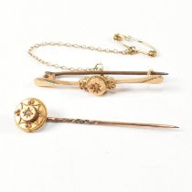 19TH CENTURY 15CT GOLD & GEM SET BROOCH PIN & STICK PIN