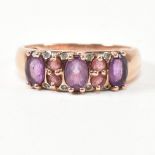 HALLMARKED 9CT ROSE GOLD DIAMOND AMETHYST & TOURMALINE RING