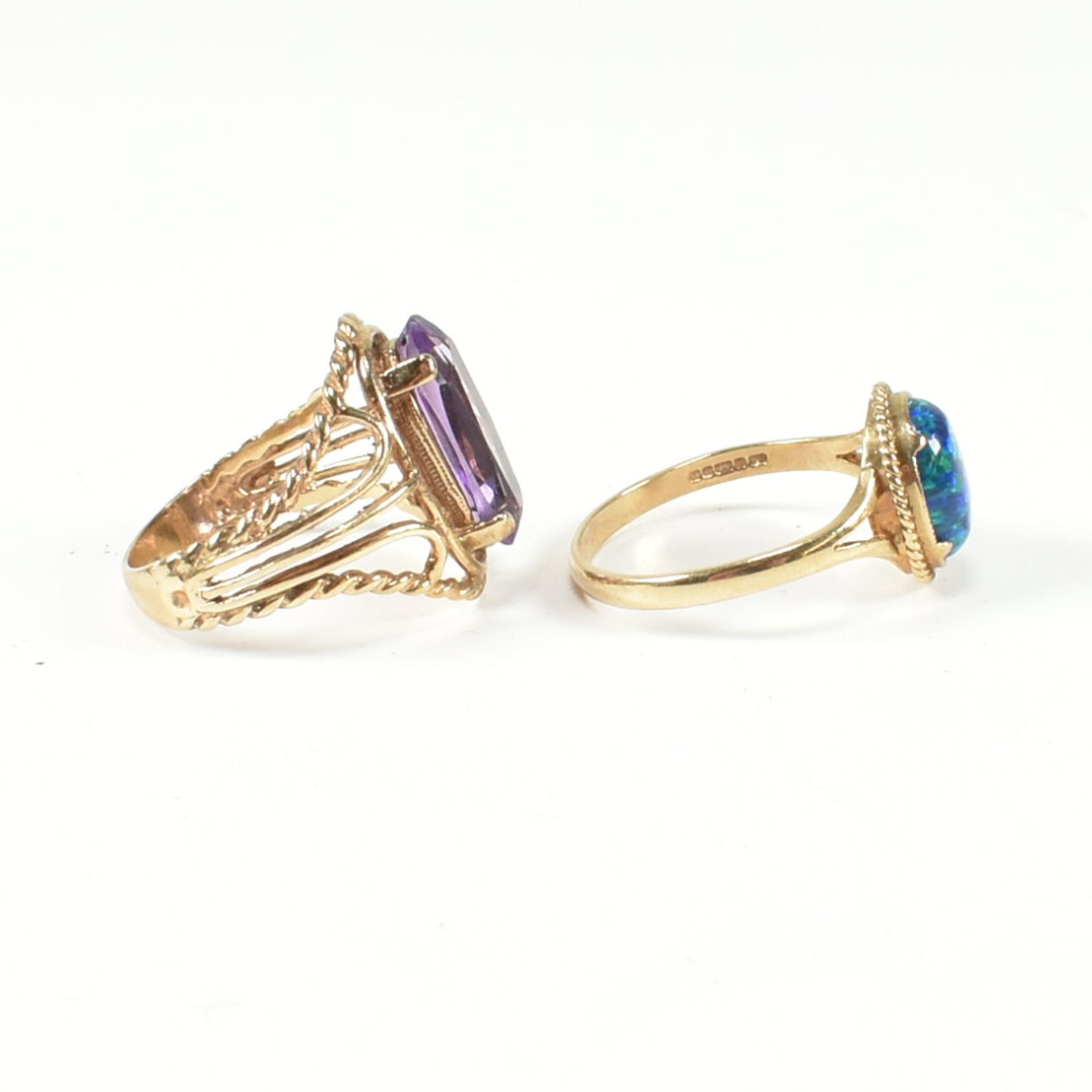 HALLMARKED 9CT GOLD & AMETHYST RING & HALLMARKED 9CT GOLD & SYNTHETIC OPAL RING - Bild 2 aus 8