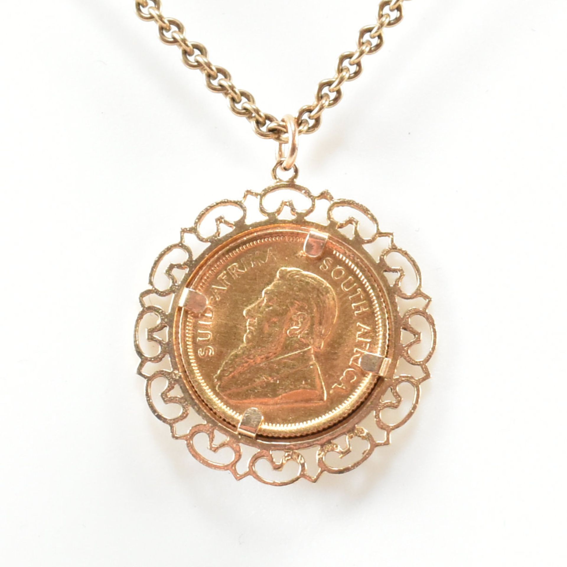 HALLMARKED 9CT GOLD MOUNTED 1/10 OZ KRUGERRAND NECKLACE