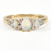 HALLMARKED 9CT GOLD OPAL & DIAMOND THREE STONE RING