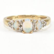 HALLMARKED 9CT GOLD OPAL & DIAMOND THREE STONE RING