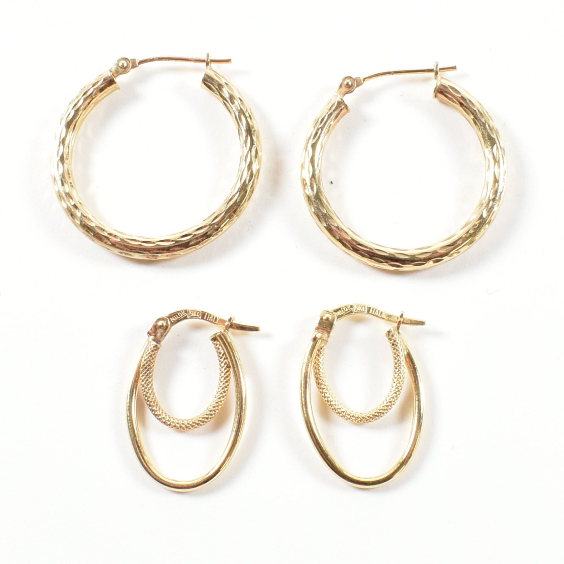 TWO PAIRS OF 9CT GOLD HOOP EARRINGS - Image 2 of 4