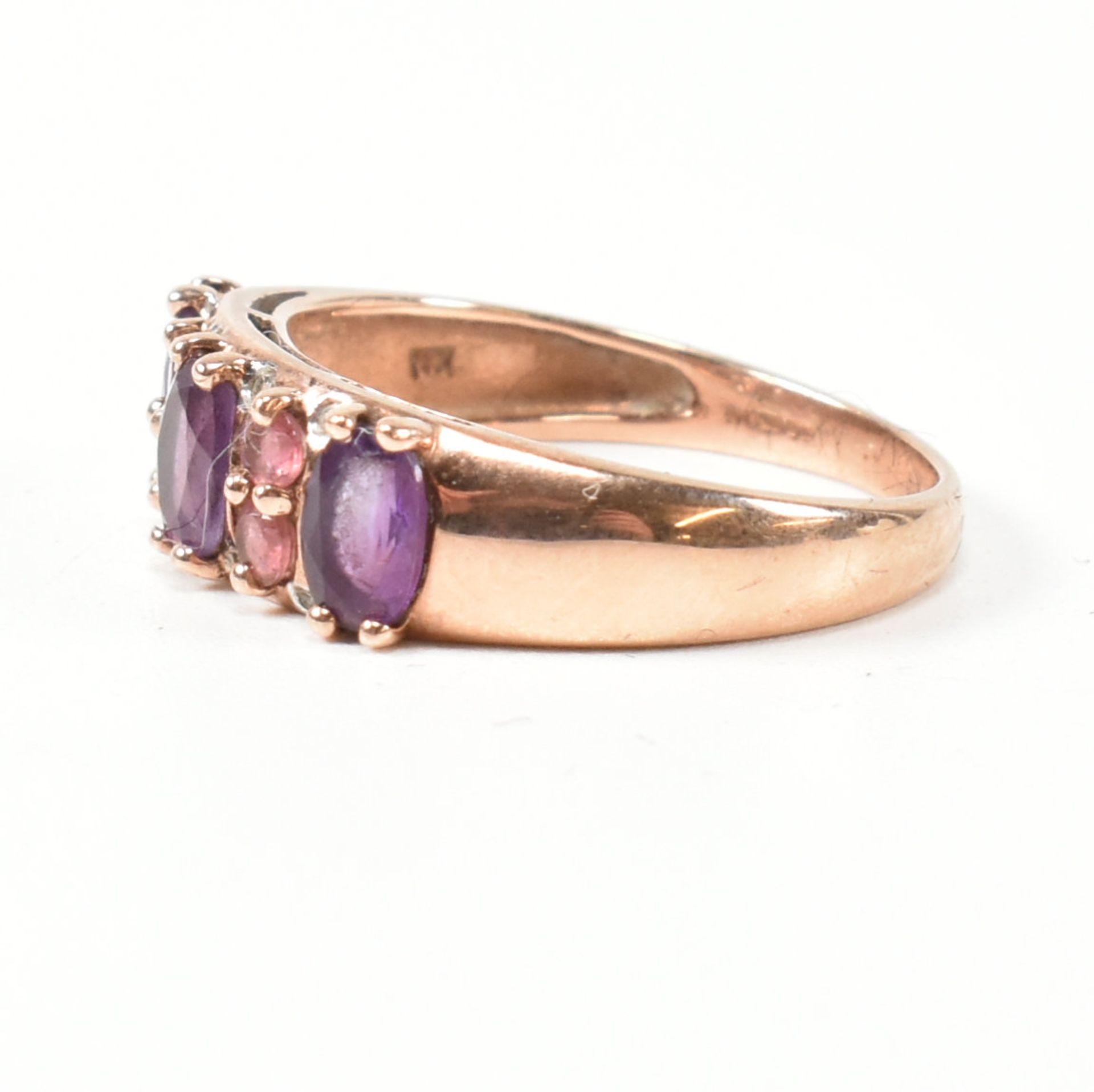 HALLMARKED 9CT ROSE GOLD DIAMOND AMETHYST & TOURMALINE RING - Image 3 of 6