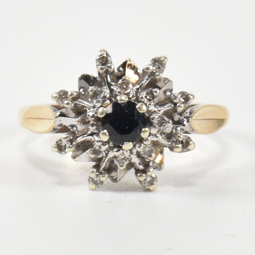 HALLMARKED 9CT GOLD DIAMOND & SAPPHIRE CLUSTER RING