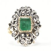 CONTINENTAL EMERALD & DIAMOND CLUSTER RING