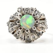 CONTINETAL SYNTHETIC OPAL & DIAMOD CLUSTER RING