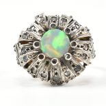 CONTINETAL SYNTHETIC OPAL & DIAMOD CLUSTER RING