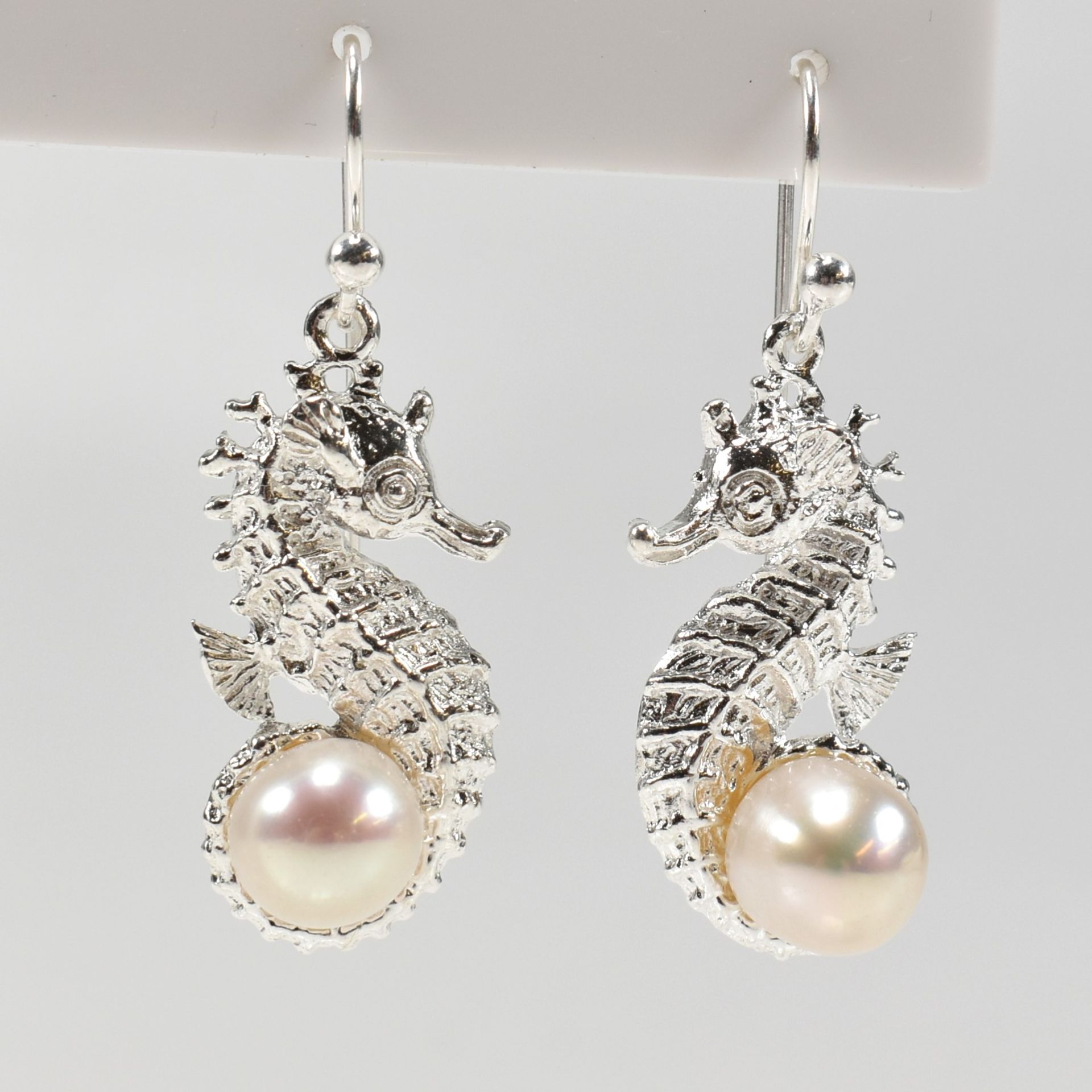 PAIR OF SILVER & PEARL SEAHORSE EARRINGS